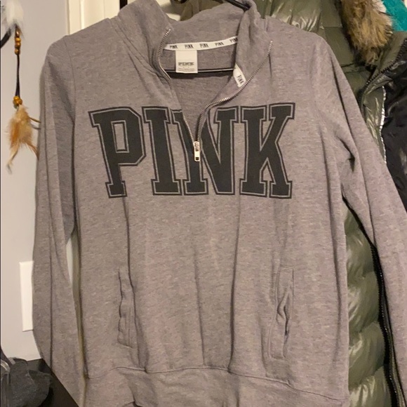 PINK Victoria's Secret Tops - Victoria Secret Pink half zip gray sweatshirt
